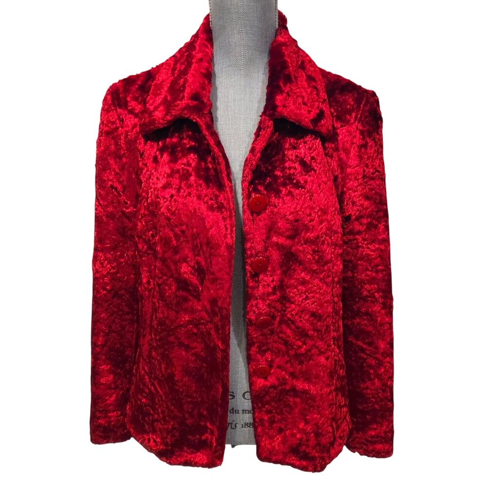 European Boutique Cherry Red Plush Velvet Blazer EU 42 - Picture 10 of 14